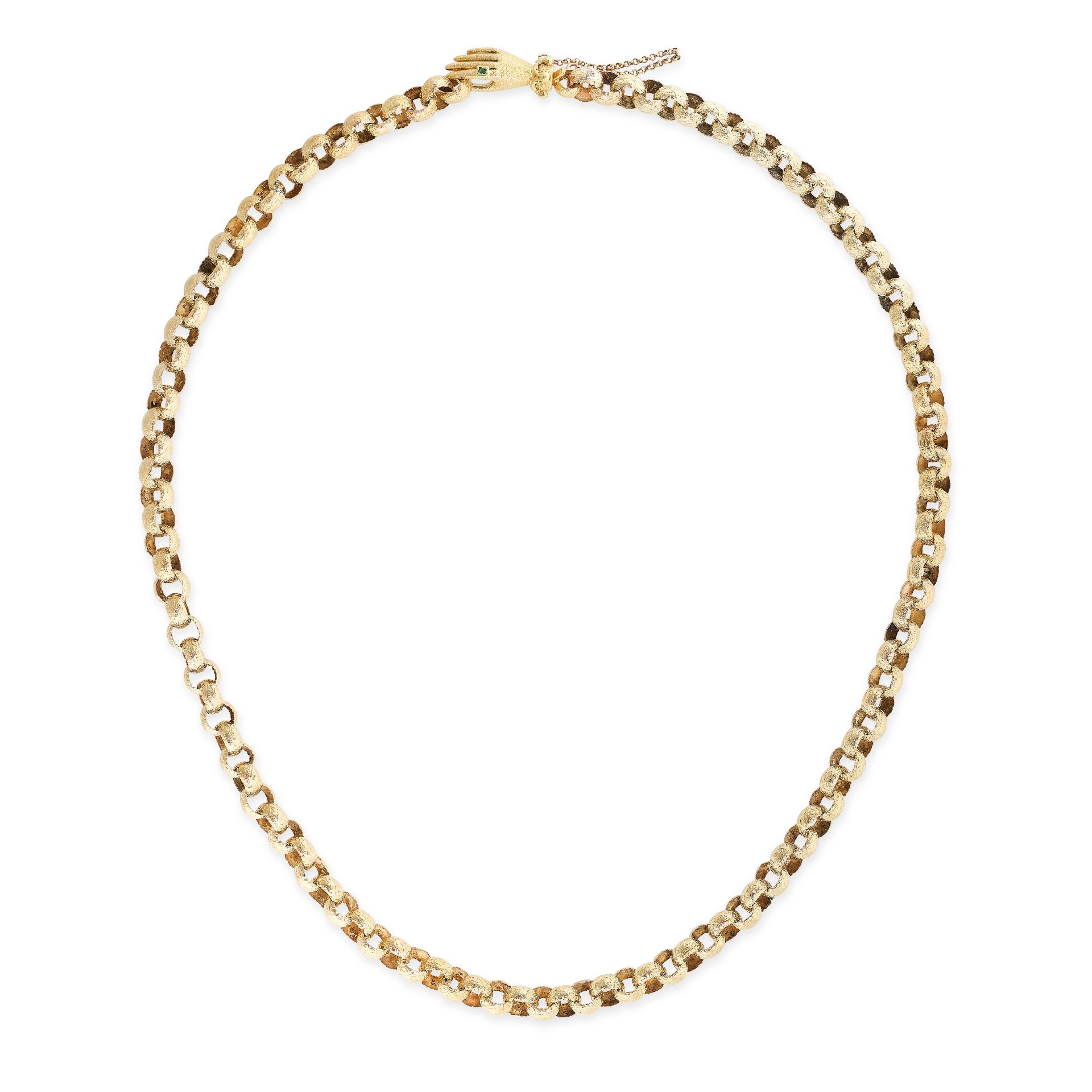 AN ANTIQUE GEORGIAN FANCY LINK LONGCHAIN NECKLACE, EARLY 19TH CENTURY in yellow gold, comprising a