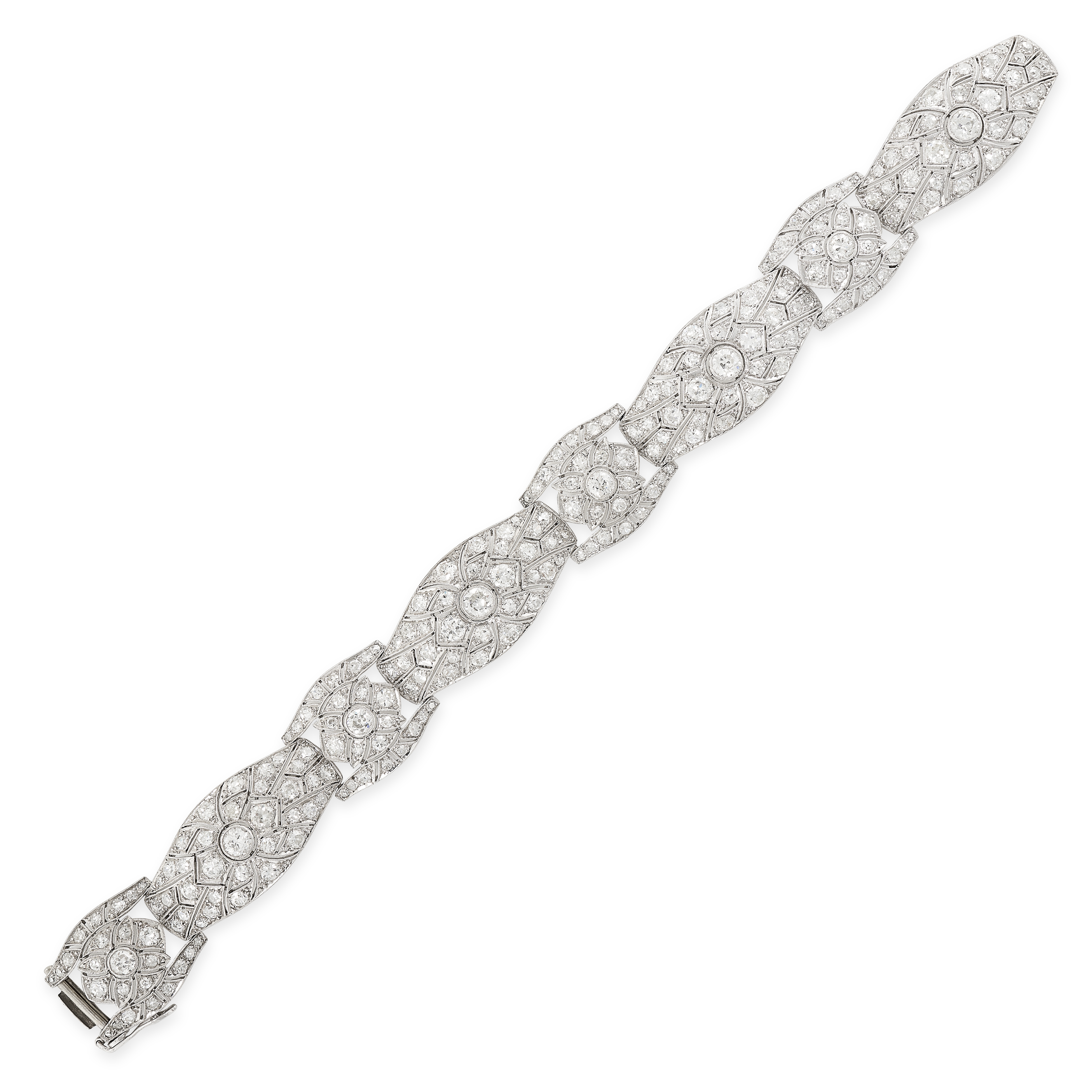 AN ART DECO DIAMOND BRACELET the articulated geometric links set with old and single cut diamonds,