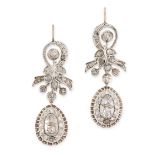 A PAIR OF ANTIQUE DIAMOND PENDENT EARRINGS, 19TH CENTURY AND LATER in yellow gold and silver, the