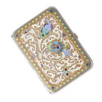 AN ANTIQUE IMPERIAL RUSSIAN SILVER ENAMEL CIGARETTE CASE, VORONTSOV & COMPANY, MOSOCW 1908-1917 in