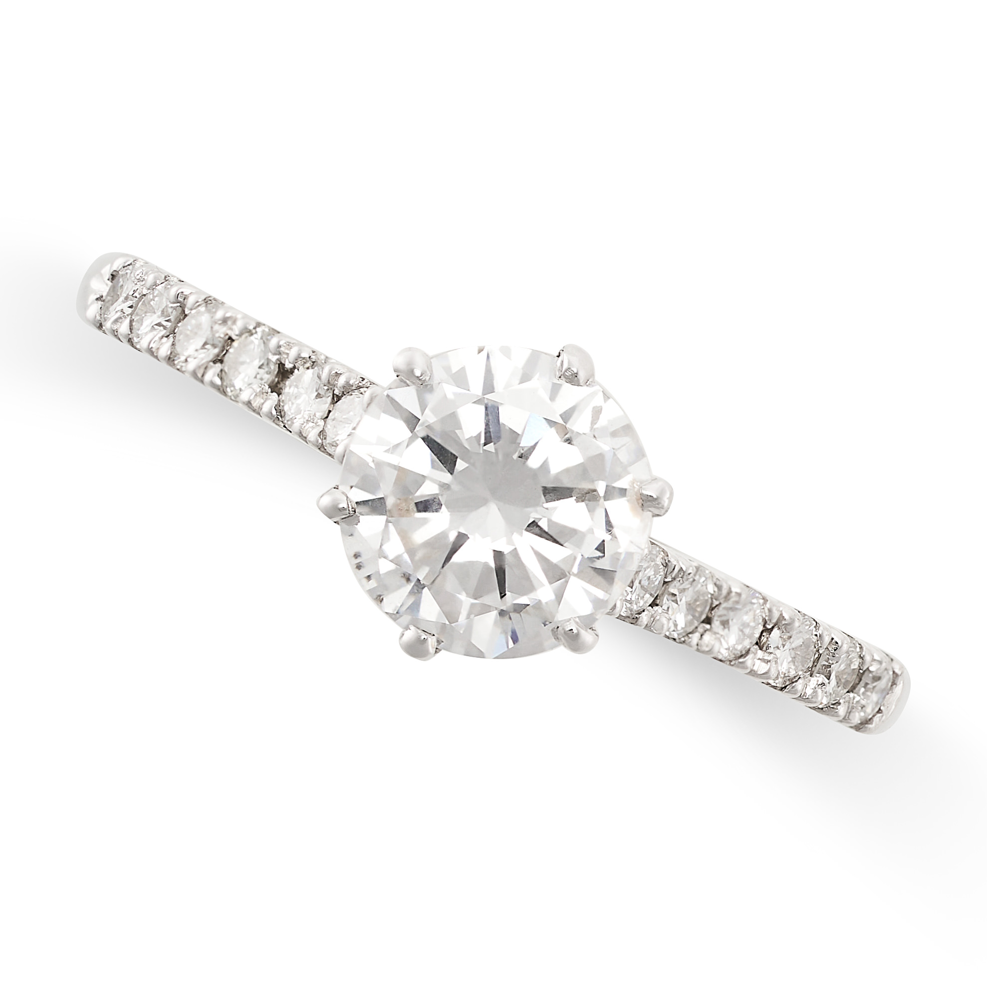 A SOLITAIRE DIAMOND ENGAGEMENT RING in 18ct white gold, set with a round brilliant cut diamond of