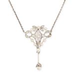 A BELLE EPOQUE PEARL AND DIAMOND PENDANT NECKLACE in platinum, the pendant set with pearls