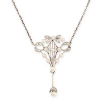 A BELLE EPOQUE PEARL AND DIAMOND PENDANT NECKLACE in platinum, the pendant set with pearls