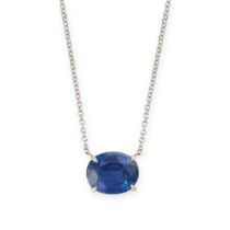 A SAPPHIRE PENDANT NECKLACE in 18ct white gold, set with an oval cut sapphire of 2.11 carats,