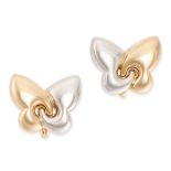 BVLGARI, A PAIR OF FARFALLE BUTTERFLY EAR CLIPS in 18ct yellow and white gold, each designed as a