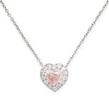 A PINK DIAMOND AND WHITE DIAMOND HEART PENDANT NECKLACE in platinum, set with a heart shaped fancy