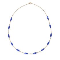 AN ANTIQUE ENAMEL NECKLACE in 15ct yellow gold, comprising a trace chain with twelve elliptical