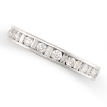 A DIAMOND FULL ETERNITY RING in white gold, the band channel set throughout with alternating round