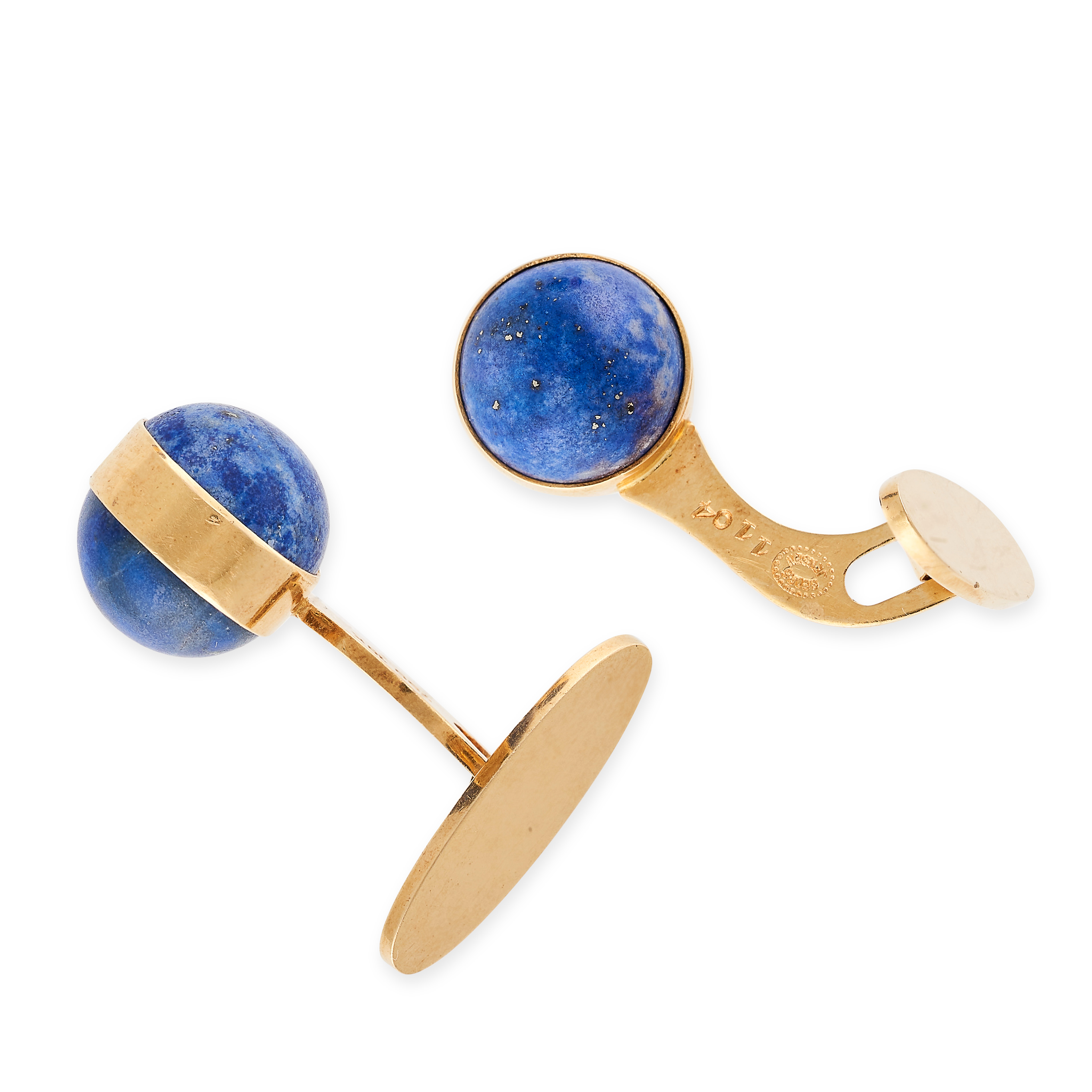 GEORG JENSEN, A PAIR OF VINTAGE LAPIS LAZULI CUFFLINKS in 18ct yellow gold, each set with polished