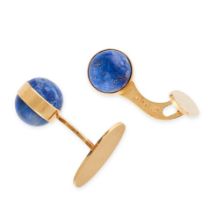 GEORG JENSEN, A PAIR OF VINTAGE LAPIS LAZULI CUFFLINKS in 18ct yellow gold, each set with polished