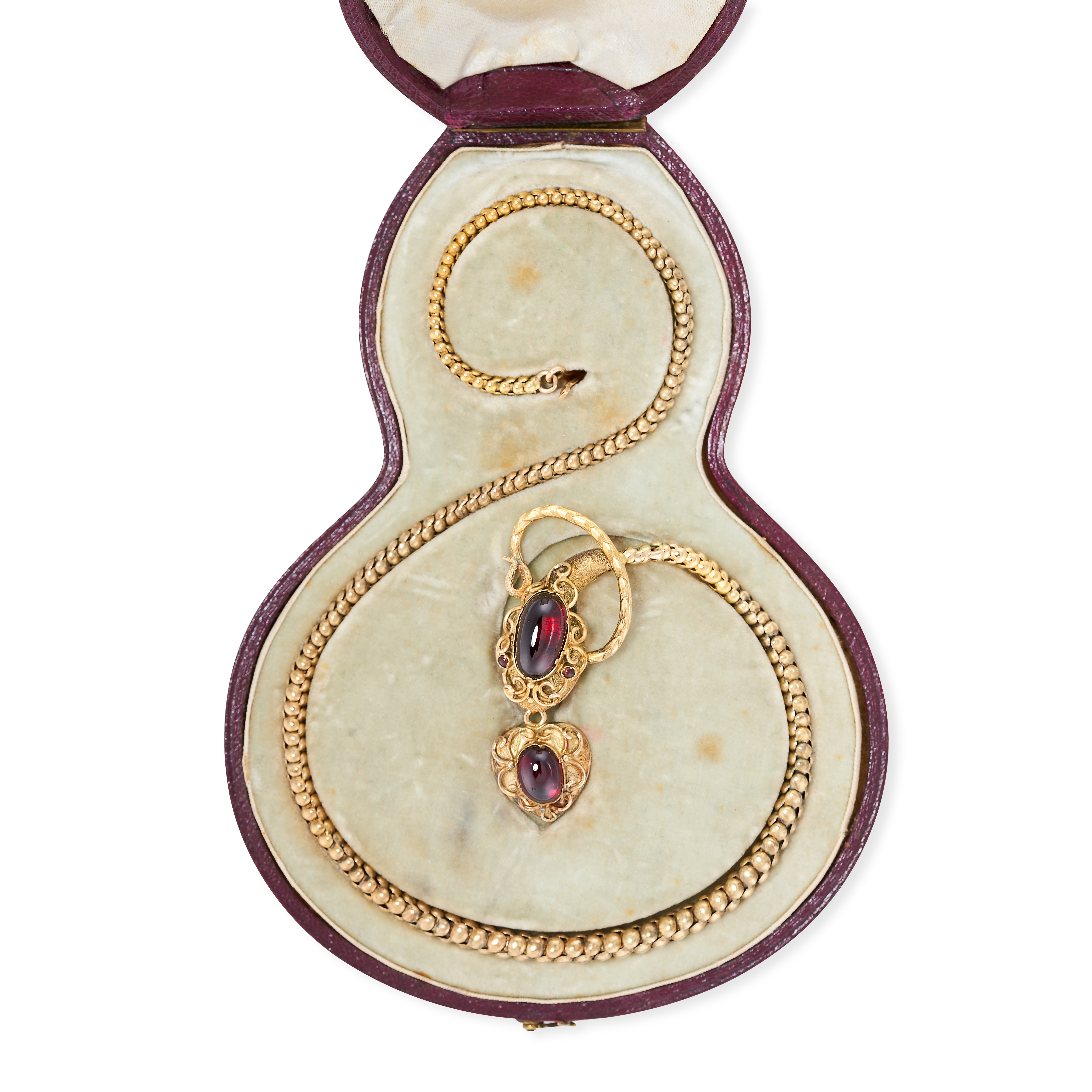 AN ANTIQUE VICTORIAN GARNET SNAKE NECKLACE in yellow gold, designed as the body of a snake, the head - Image 2 of 2