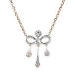 AN ANTIQUE DIAMOND PENDANT NECKLACE, 19TH CENTURY in yellow gold and silver, the pendant set with