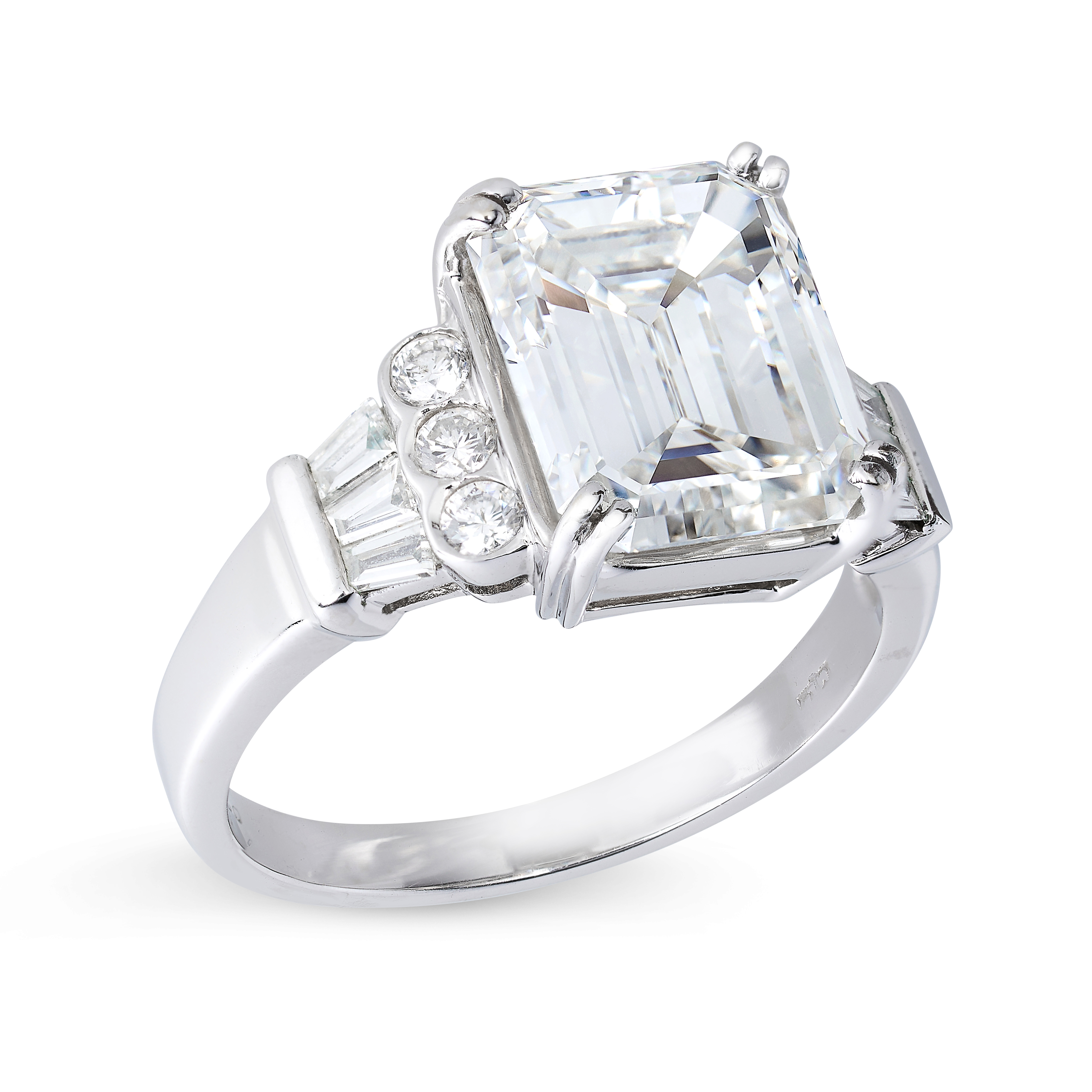 A 5.15 CARAT DIAMOND ENGAGEMENT RING in 18ct white gold, set with an emerald cut diamond of 5.15 - Image 2 of 2