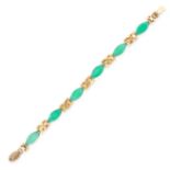 A CHRYSOPRASE BRACELET in 14ct yellow gold, set with six marquise shaped polished chrysoprase,