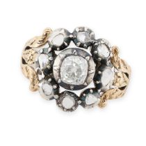 AN ANTIQUE GEORGIAN DIAMOND CLUSTER RING, 19TH CENTURY in yellow gold and silver, set with an old