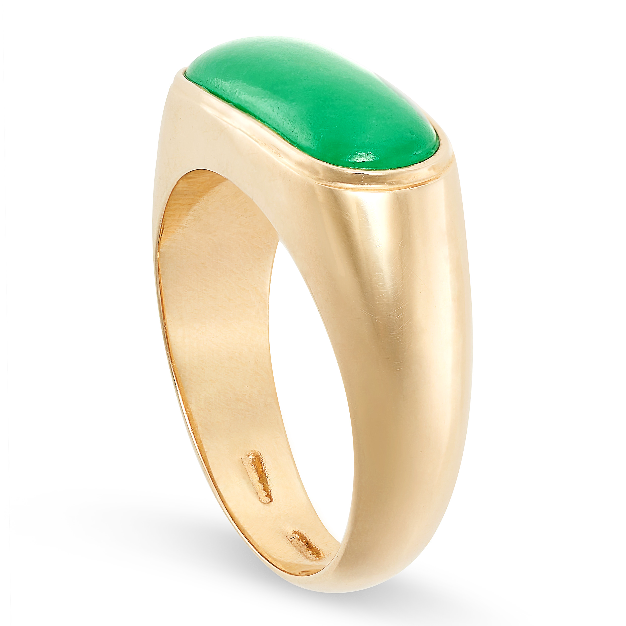 A JADEITE JADE RING in 14ct yellow gold, set with piece of polished jadeite jade, full British - Image 2 of 2