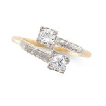 A VINTAGE DIAMOND TOI ET MOI RING in yellow gold, terminating with two round brilliant cut