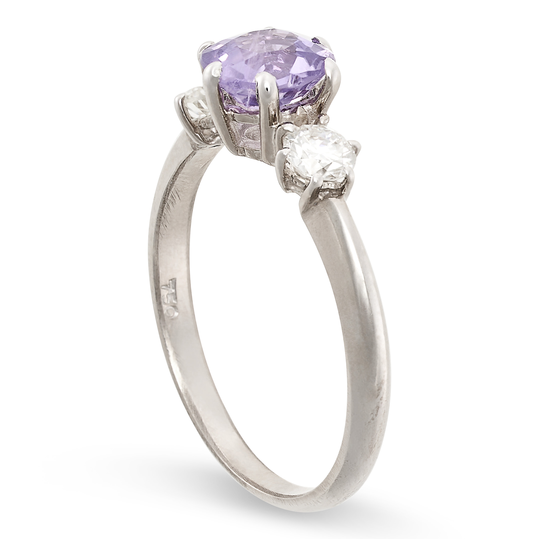 A CEYLON NO HEAT PURPLE SAPPHIRE AND DIAMOND RING in 18ct white gold, set with a cushion cut - Image 2 of 2