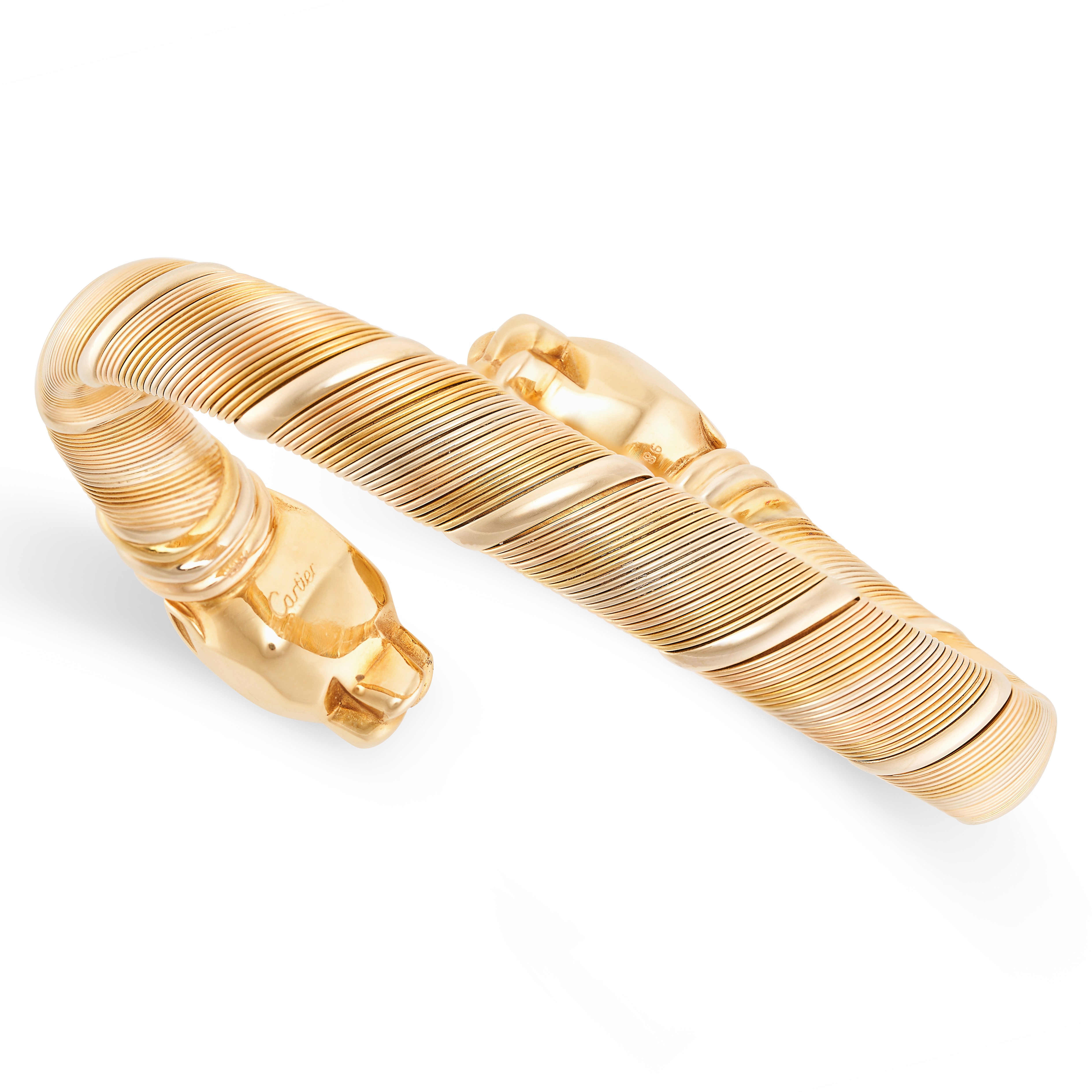 CARTIER, A VINTAGE PANTHERE DE CARTIER BANGLE in 18ct yellow, white and rose gold, the flexible body - Image 3 of 3