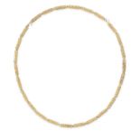 A VINTAGE FANCY LINK NECKLACE in 14ct yellow gold, comprising a row of abstract cylindrical links,