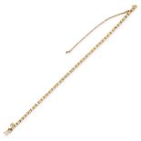 A DIAMOND BRACELET in 18ct yellow gold, set with a row of round brilliant cut diamonds accented by