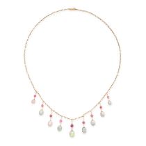 AN ANTIQUE RUBY AND OPAL FRINGE NECKLACE, EARLY 20TH CENTURY in 9ct yellow gold, suspending nine