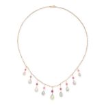 AN ANTIQUE RUBY AND OPAL FRINGE NECKLACE, EARLY 20TH CENTURY in 9ct yellow gold, suspending nine