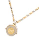 BVLGARI, A TAURUS ZODIAC COIN PENDANT NECKLACE in 18ct yellow gold and steel, comprising a