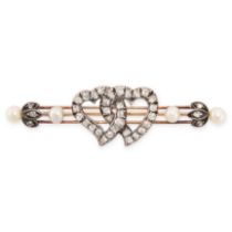 AN ANTIQUE DIAMOND AND PEARL SWEETHEART BROOCH, 19TH CENTURY in yellow gold and silver, designed