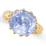 AN ANTIQUE SAPPHIRE RING in high carat yellow gold, set with an oval cut sapphire of 8.35 carats