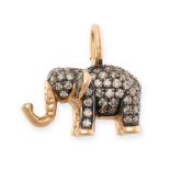 A DIAMOND ELEPHANT PENDANT / CHARM in yellow gold and silver, the body set with round cut