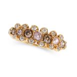 A PINK AND BROWN DIAMOND HALF ETERNITY RING in yellow gold, set with a row of alternating pink and