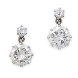 A PAIR OF DIAMOND DROP EARRINGS each set with a principal round brilliant cut diamond of 1.15 and