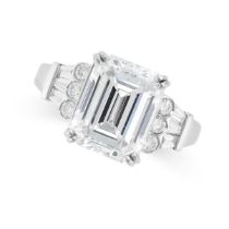 A 5.15 CARAT DIAMOND ENGAGEMENT RING in 18ct white gold, set with an emerald cut diamond of 5.15