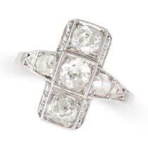 A DIAMOND DRESS RING in 18ct white gold, the panel face set with five old cut diamonds all totalling