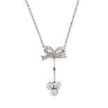 A DIAMOND BOW PENDANT NECKLACE designed as a ribbon tied into a bow set with rose cut diamonds