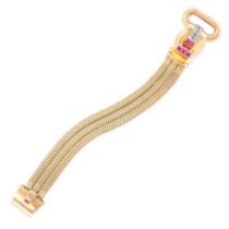 UTI PARIS, A RUBY AND DIAMOND WATCH/BRACELET in 18ct yellow gold, comprising three snake link
