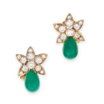 VAN CLEEF & ARPELS, A PAIR OF CHRYSOPRASE AND DIAMOND CLIP EARRINGS in 18ct yellow gold, of