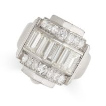 A RETRO DIAMOND RING, MID 20TH CENTURY set with baguette and circular cut diamonds, no assay