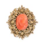 AN ANTIQUE CORAL CAMEO BROOCH, 19TH CENTURY in yellow gold, set with a carved coral cameo
