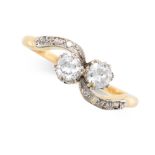 A VINTAGE DIAMOND TOI ET MOI RING in 18ct yellow gold, terminating with two round cut diamonds, with