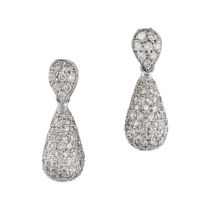 A PAIR OF DIAMOND DROP EARRINGS in 18ct white gold, the articulated bodies comprising a drop below a