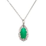 A CHALCEDONY AND DIAMOND EGG PENDANT NECKLACE comprising an egg shaped polished green chalcedony