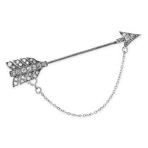 AN ART DECO DIAMOND ARROW JABOT PIN BROOCH the head and feathers set with old and rose cut diamonds,
