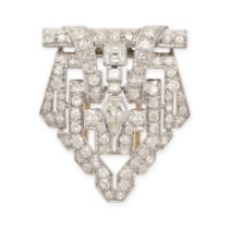 A FRENCH ART DECO DIAMOND CLIP BROOCH in platinum and 18ct white gold, designed as a shield, set
