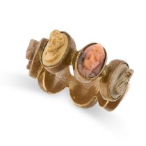 A PAIR OF ANTIQUE LAVA CAMEO RINGS set with carved volcanic lava and coral cameos depicting the