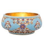 AN ANTIQUE IMPERIAL RUSSIAN SILVER ENAMEL BOWL, GUSTAV KLINGERT, MOSCOW 1899-1908 in 84 zolotnik