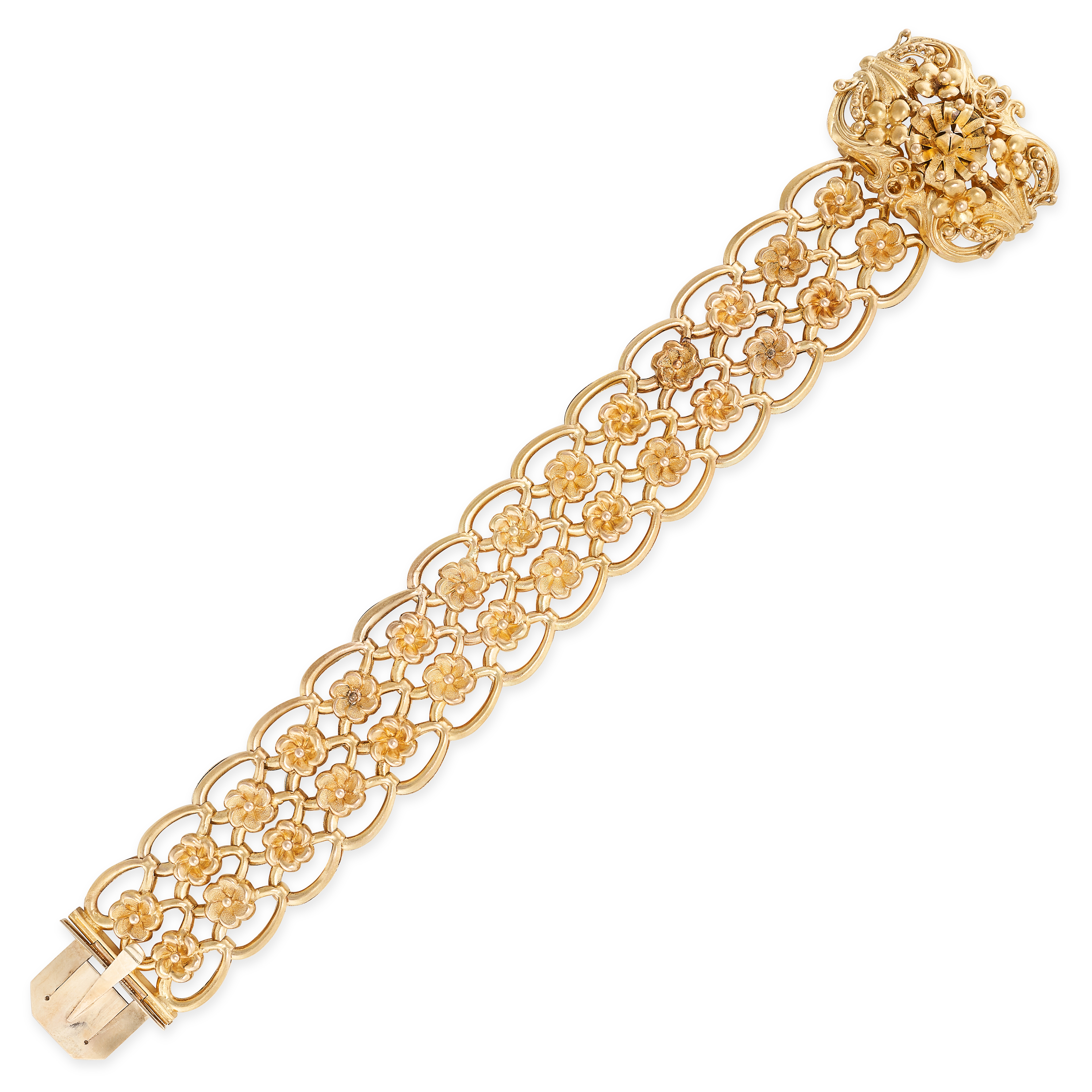 AN ANTIQUE FANCY LINK MOURNING LOCKET BRACELET, 19TH CENTURY in yellow gold, the bracelet formed