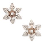 A PAIR OF VINTAGE DIAMOND FLOWER STUD EARRINGS in 14ct white gold, each designed as a flower, set