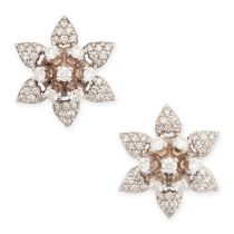 A PAIR OF VINTAGE DIAMOND FLOWER STUD EARRINGS in 14ct white gold, each designed as a flower, set